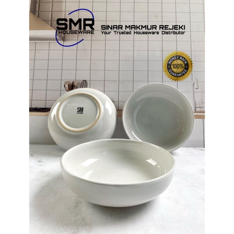[ HARGA PER 3 PCS ] MANGKOK PASTA KERAMIK PUTIH POLOS UKURAN 17,5 CM | MANGKOK SAJI | MANGKOK BULAN 