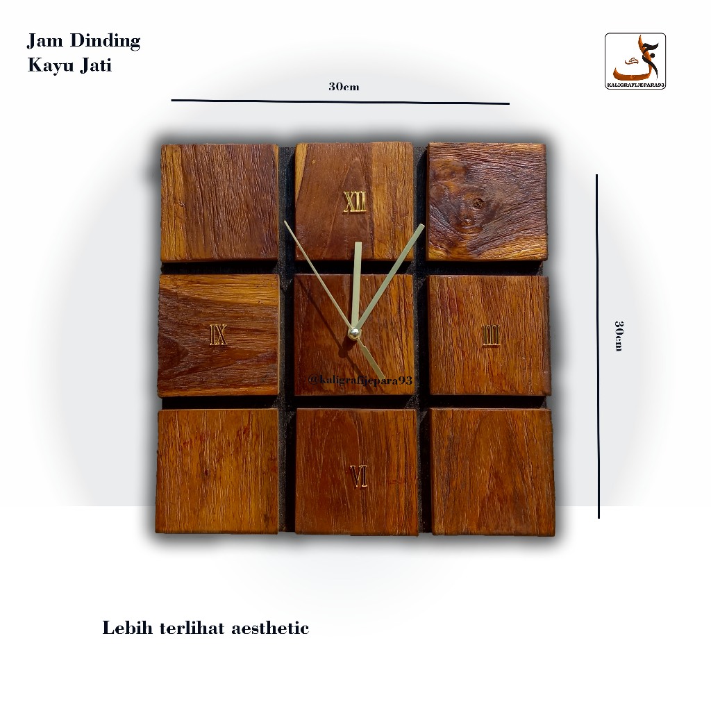 Jam Dinding Aesthetic Kayu Jati, Jam Dinding Unik Industrial Rustic