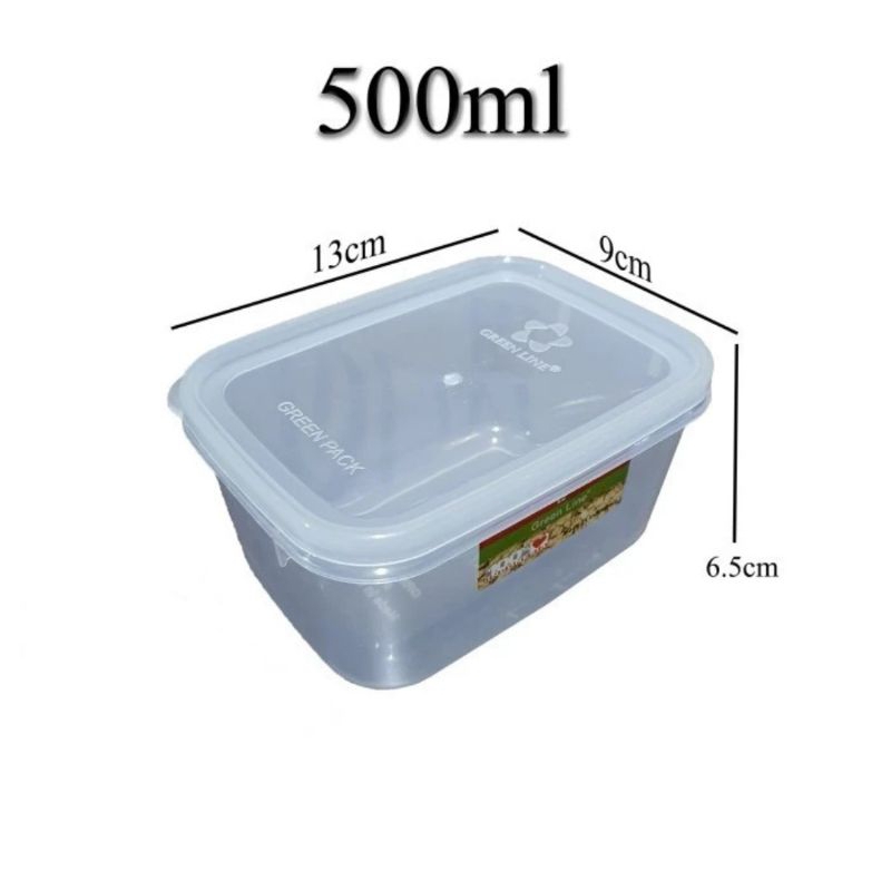 Box plastik 500 ml Transparan Green line Tebal/ Wadah/ Kotak makan kecil 500 ml green line