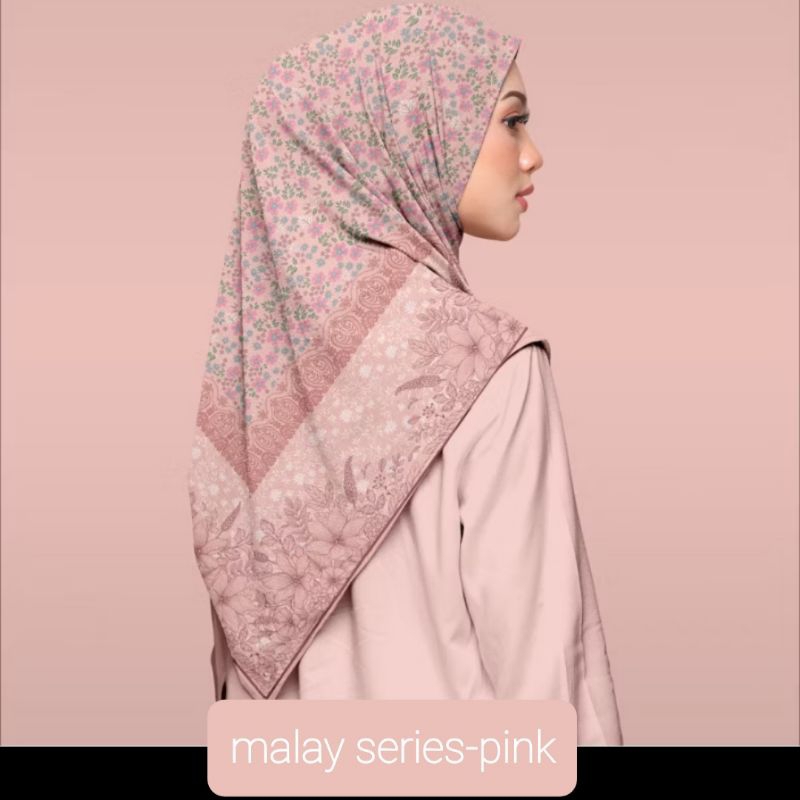 HIJAB MOTIF YS SEGI EMPAT VOAL PREMIUM SERIES MALAY WARNA ABU MUDA DAN PINK