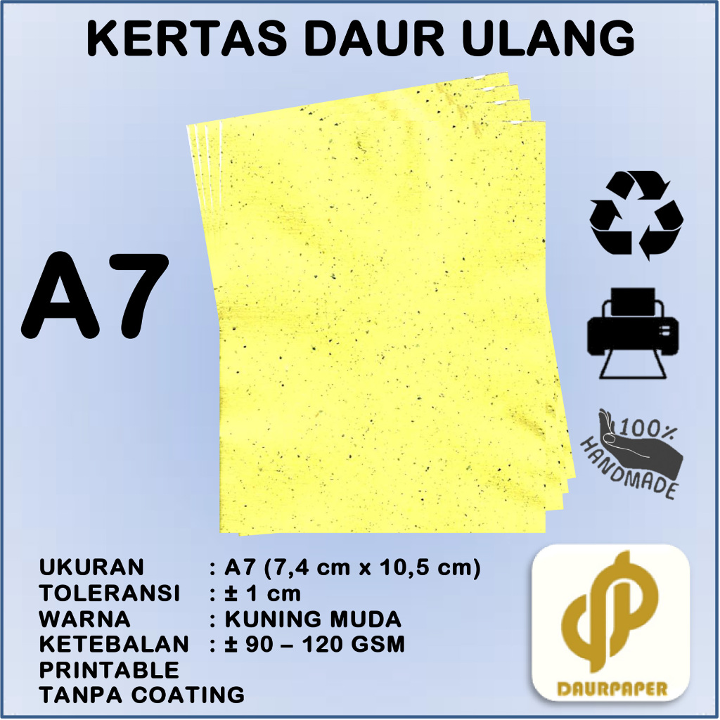 

DAURPAPER Kertas Daur Ulang Recycled Paper Artic Printable A7 Kuning Muda