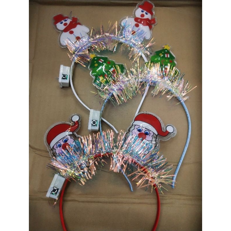 HEADBAND PREMIUM BANDO BALON GLITER SANTA SNOWMAN CEMARA DENGAN LAMPU LED