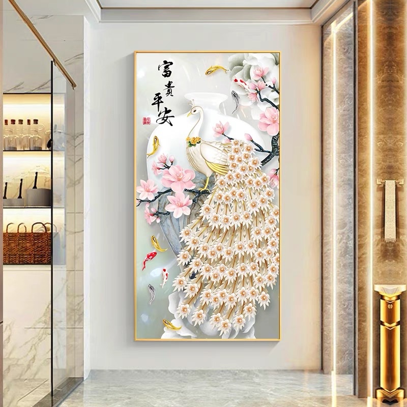 Lukisan Porcelain 5D Diamond Motif Merak Lukisan Porselen 5 Dimensi Crystal Merak Fengshui Lukisan D