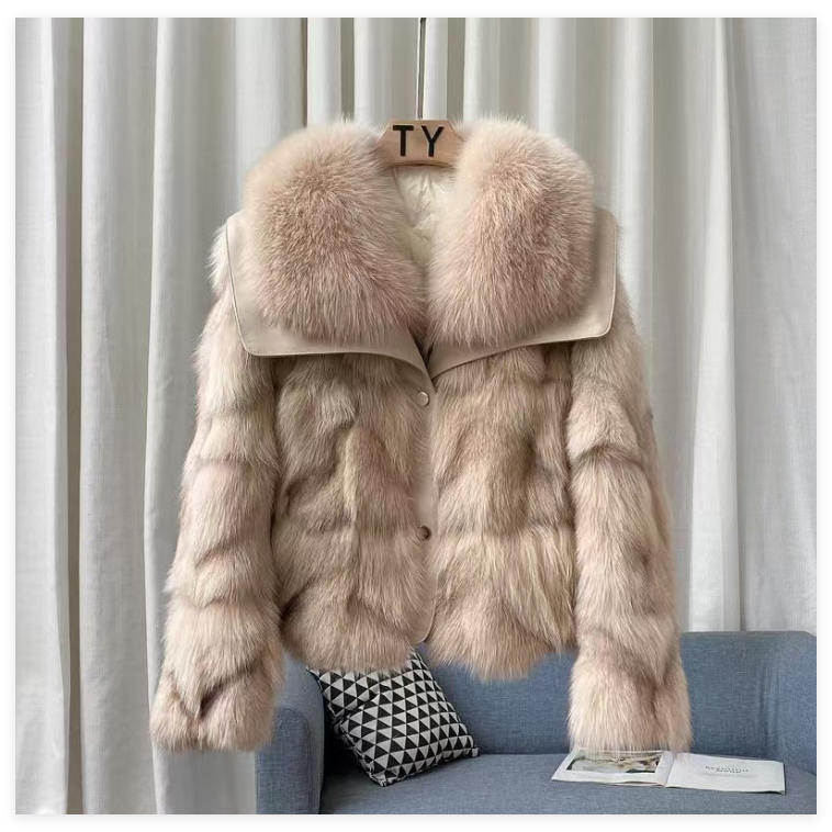 Mantel Bulu Kualitas Tinggi, Mantel Bulu Asli, Jaket Bulu Angsa Kerah Besar Baru Pendek Wanita, Mant