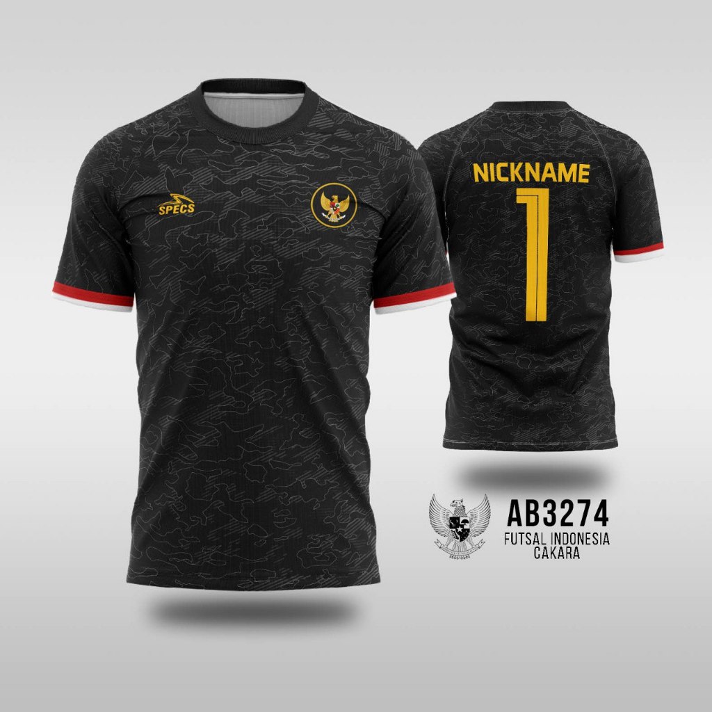 Jersey baju Atasan Timnas Futsal Indonesia 2024  Cakara Hitam Biru Putih  XS - 2XL