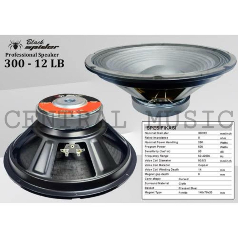 SPEAKER KOMPONEN BLACK SPIDER 12 INCH 300-12 LB WOOFER MAGNET BESAR