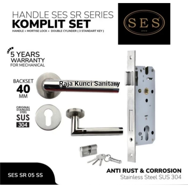 Paket Handle Roses SES SR 05 SS+Body Kunci SES ECO E2030/Kunci SES