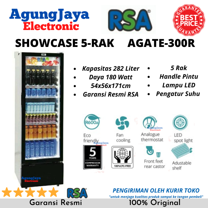 SHOWCASE RSA AGATE-300R 5 RAK DISPLAY COOLER LOW WATT (CILEGON SERANG)