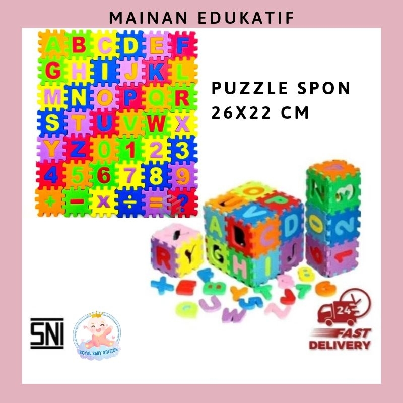 Mainan Puzzle Spon Huruf Angka Edukatif