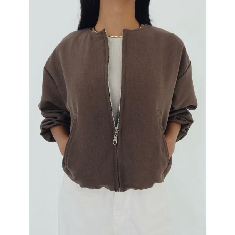 Yue Crop Zipper Wanita - Jacket Wanita Zipper Crop Casual Oversize
