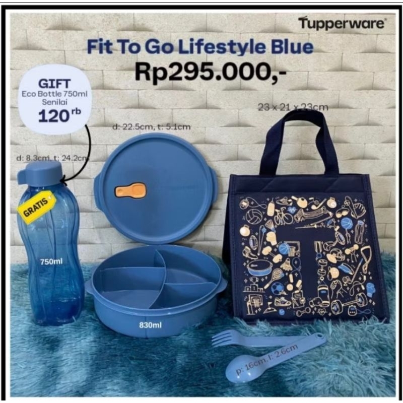 NEW Fit To Go Lunch Set Tupperware/ set bekal bulat Tupperware/ bekal dewasa sekat 4
