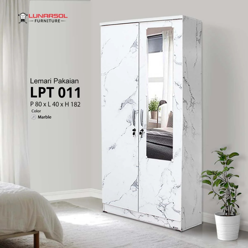 Lemari Pakaian 2 Pintu Tarik Minimalis dengan Cermin Panjang by Lunar LPT 011
