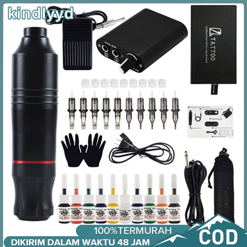 Mesin Tattoo Rotary Pen Full Set Tattoo Pen Machine Alat Tatto Tubuh Elektrik Makeup-COD