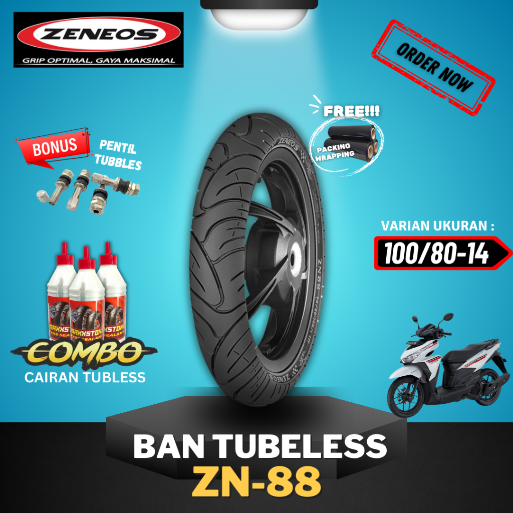 PROMO [READY COD] BAN ZENEOS ZN88 RING 14 100/80-14 / BAN TUBELESS ZENEOS RING 14 / BAN MOTOR MATIC