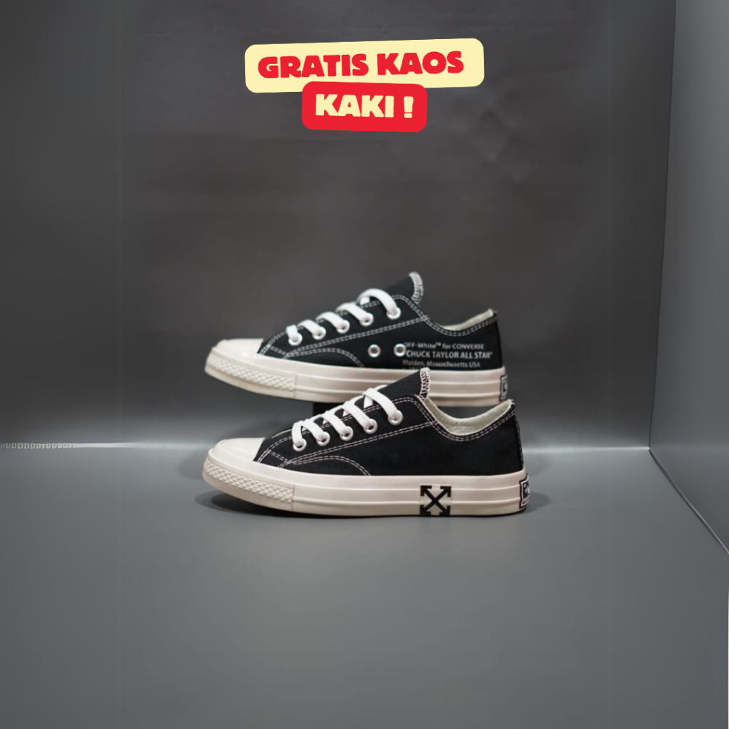 SEPATU CONVERSE 70S LOW X OFWHITE FULL BLACK SOL GLOSSY GRADE ORIGINAL 37-43