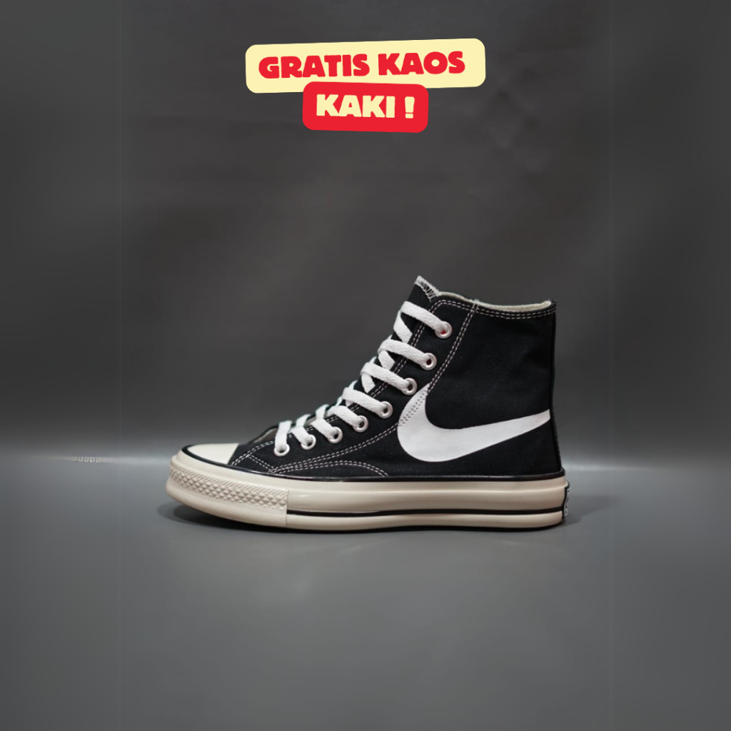 SEPATU CONVERSE 70S HIGH X SMILE CHINA TOWN  HITAM PUTIH SOL GLOSSY 37-43