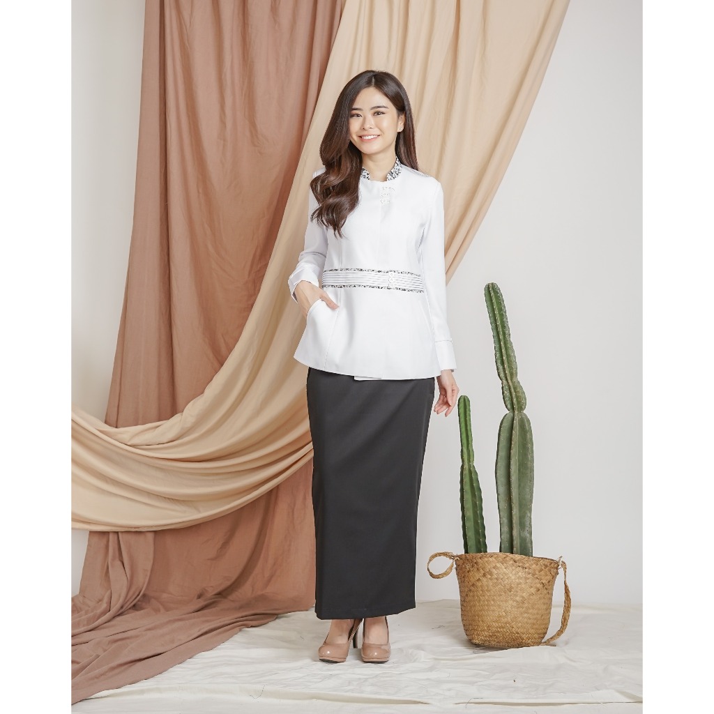 Seragam PNS Wanita Jas Pemda Wanita PDH Guru - 7007 Putih Hitam