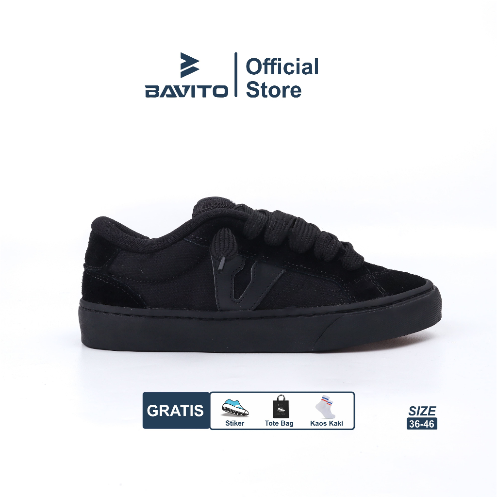 Bavito 37-46 Rakata Fullblack - Sepatu Sneakers Casual