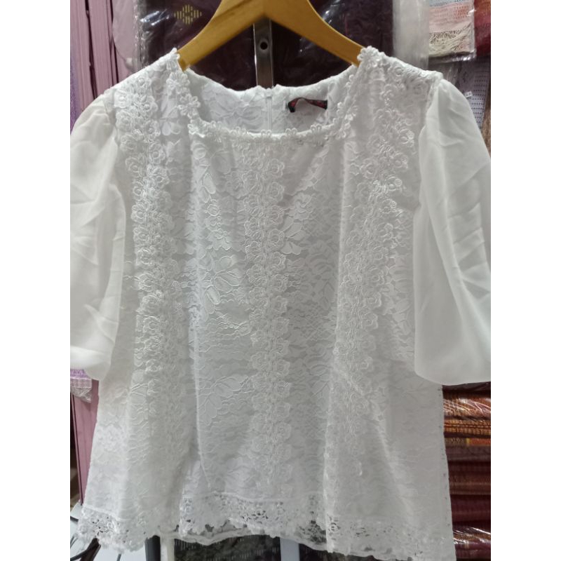 jual baju atasan wanita putih tulang elegan mewah model Bangkok