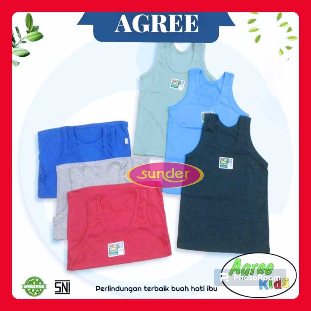 3pcs Kaos Dalam Anak Agree Laki Laki Baju Kaus Singlet Cowok Warna Bahan Katun Ukuran S M L XL XXL