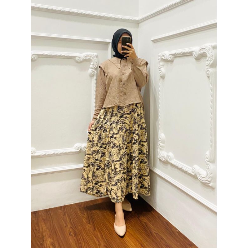 Setelan rok jumbo mix linen