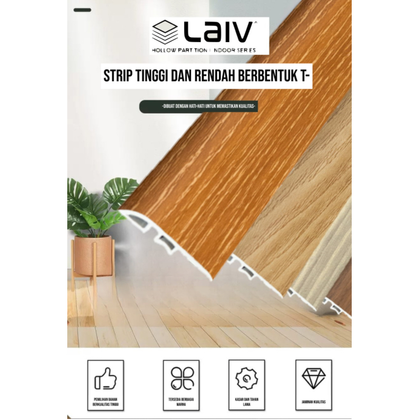 List Adaptasi PVC Parkit Aksesoris Lantai Vinyl SPC Padat Lis Pintu Plint Parket LAIV