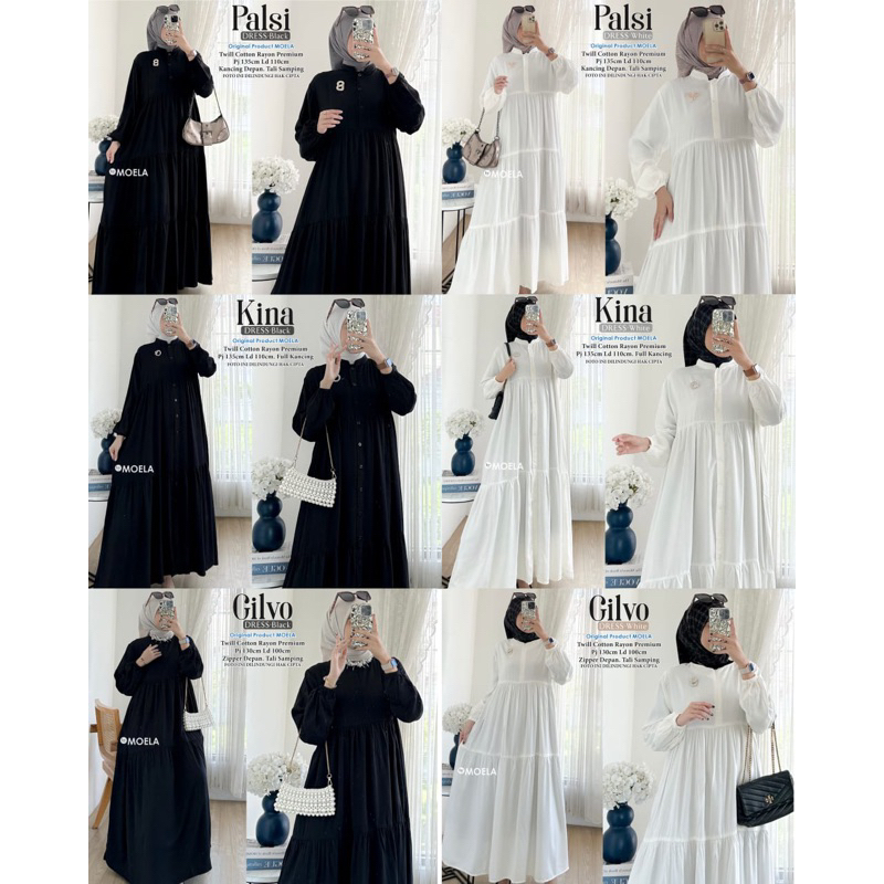 Alfihijabstore 30.11 DRESS Midi POLOS BLACK WHITE TWILL RAYON by Moela || // DEISA KAMA UMAYA POSIMA