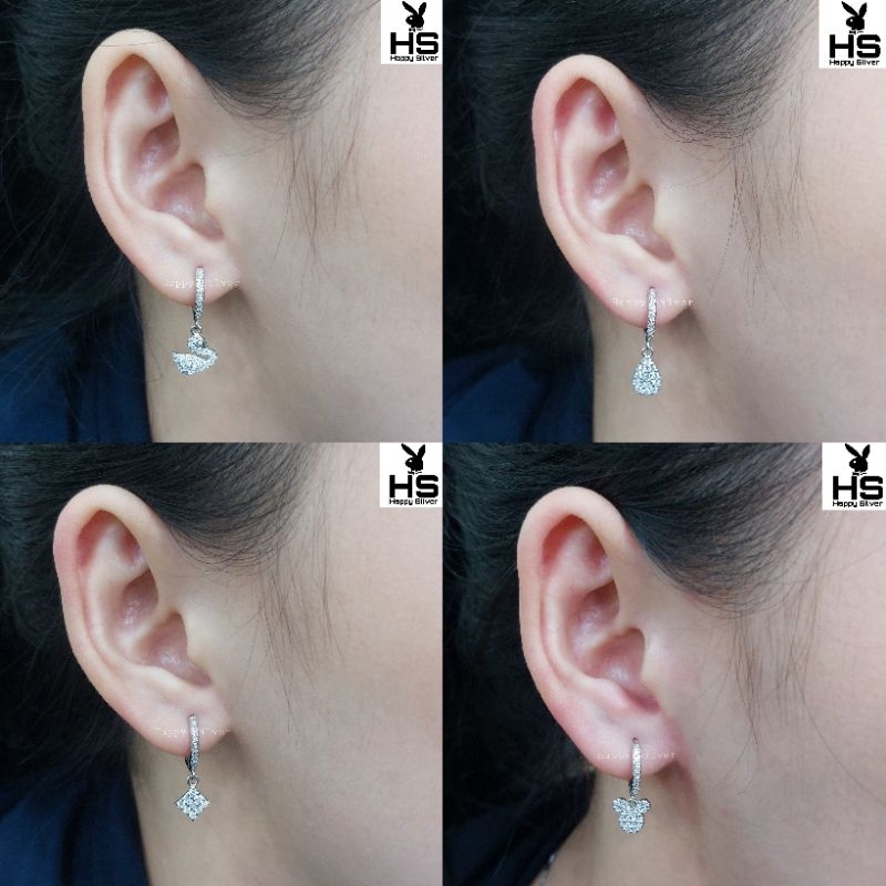 Anting Jepit Perak Asli Silver 925 Lapis Emas Putih Model Jepit Gantungan Permata  Model Emas _ Perh