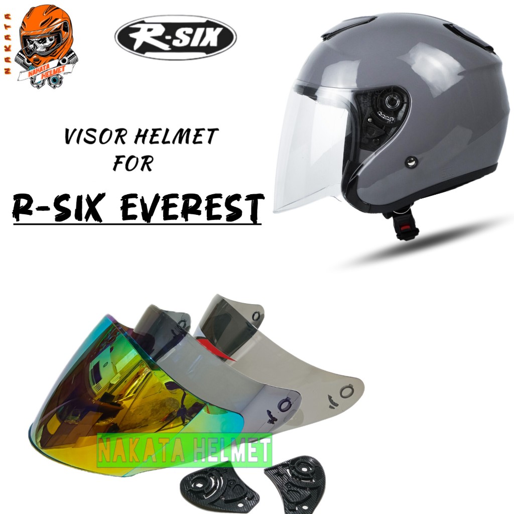 Kaca helm R-SIX EVEREST flat visor helmet R six everes rsix hitam bening blue red gold