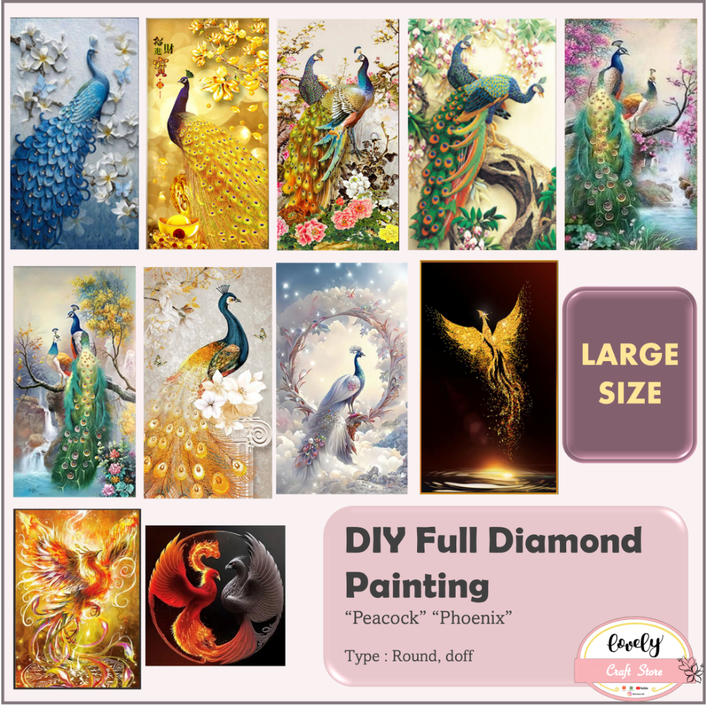 LOVELYCRAFTSTORE DIY DIAMOND PAINTING L02 - L06 ~ PEACOCK AND PHOENIX BIRD ANIMAL MERAK SULAM