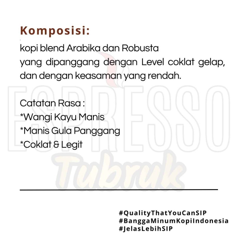 

PROMO Kopi Espresso Tubruk - 1 crt - 200 saset x 6,5 gram