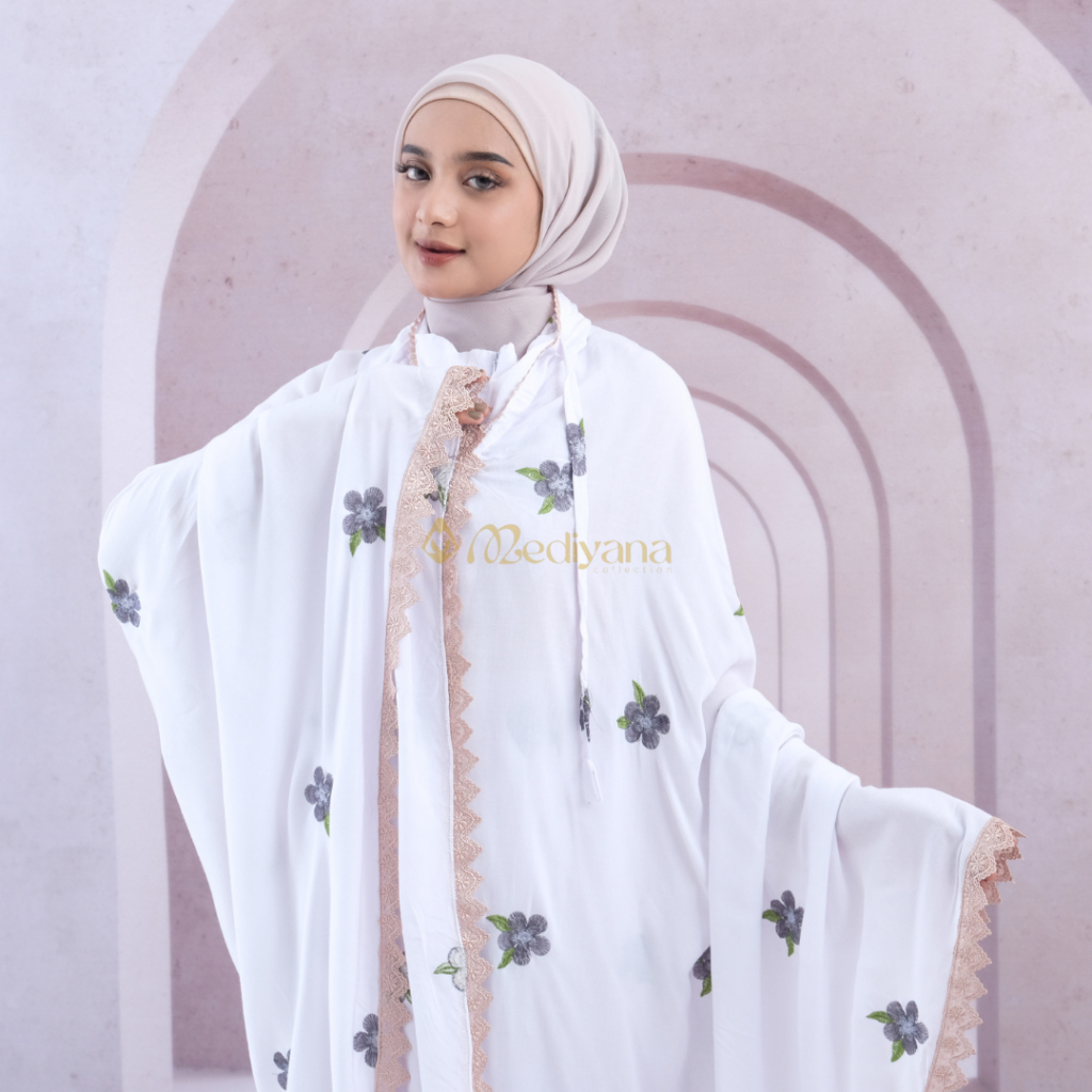 Mukena Dewasa Rayon Bordir Bunga Tulip ( Ada Penutup Dagu )