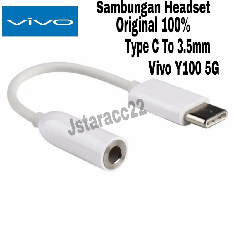 KABEL AUDIO SAMBUNGAN HEADSET VIVO Y100 5G ORIGINAL 100% FEMALE TYPE C TO JACK 3.5MM HANDSFREE ORI