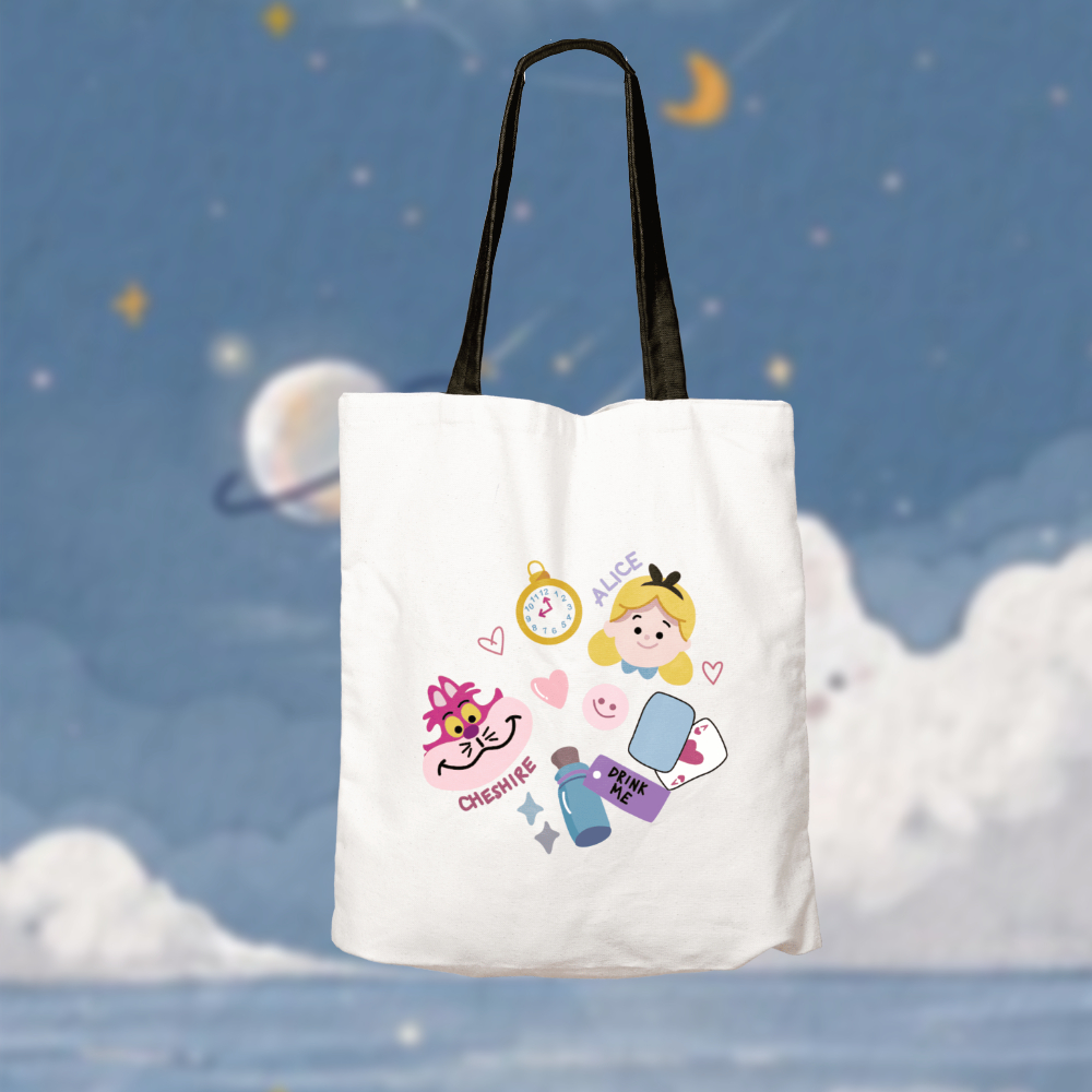 Tas Totebag Sekolah Disney - Kain Kanvas tebal 28cm x 38cm | Tas Selempang - Tas Bahu - Disney Alice