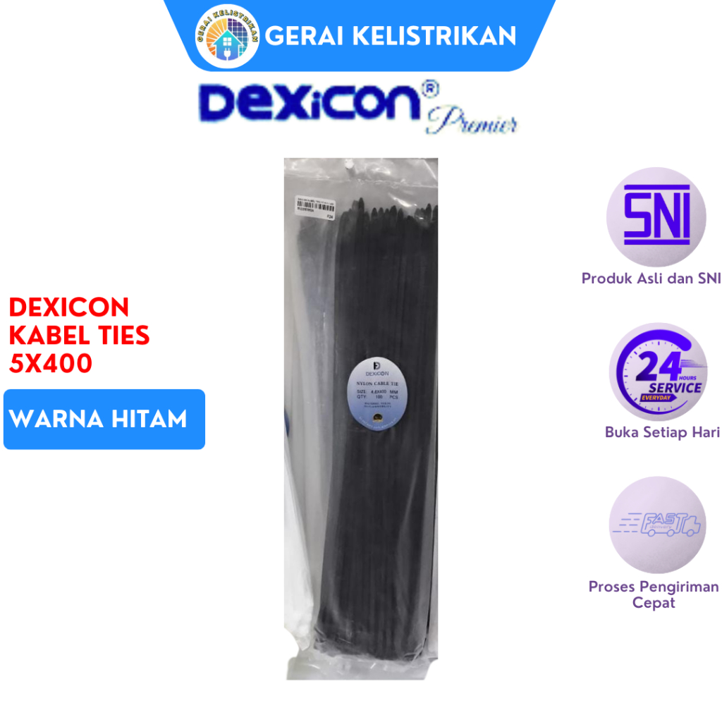 DEXICON KABEL TIES 5x400 WARNA HITAM