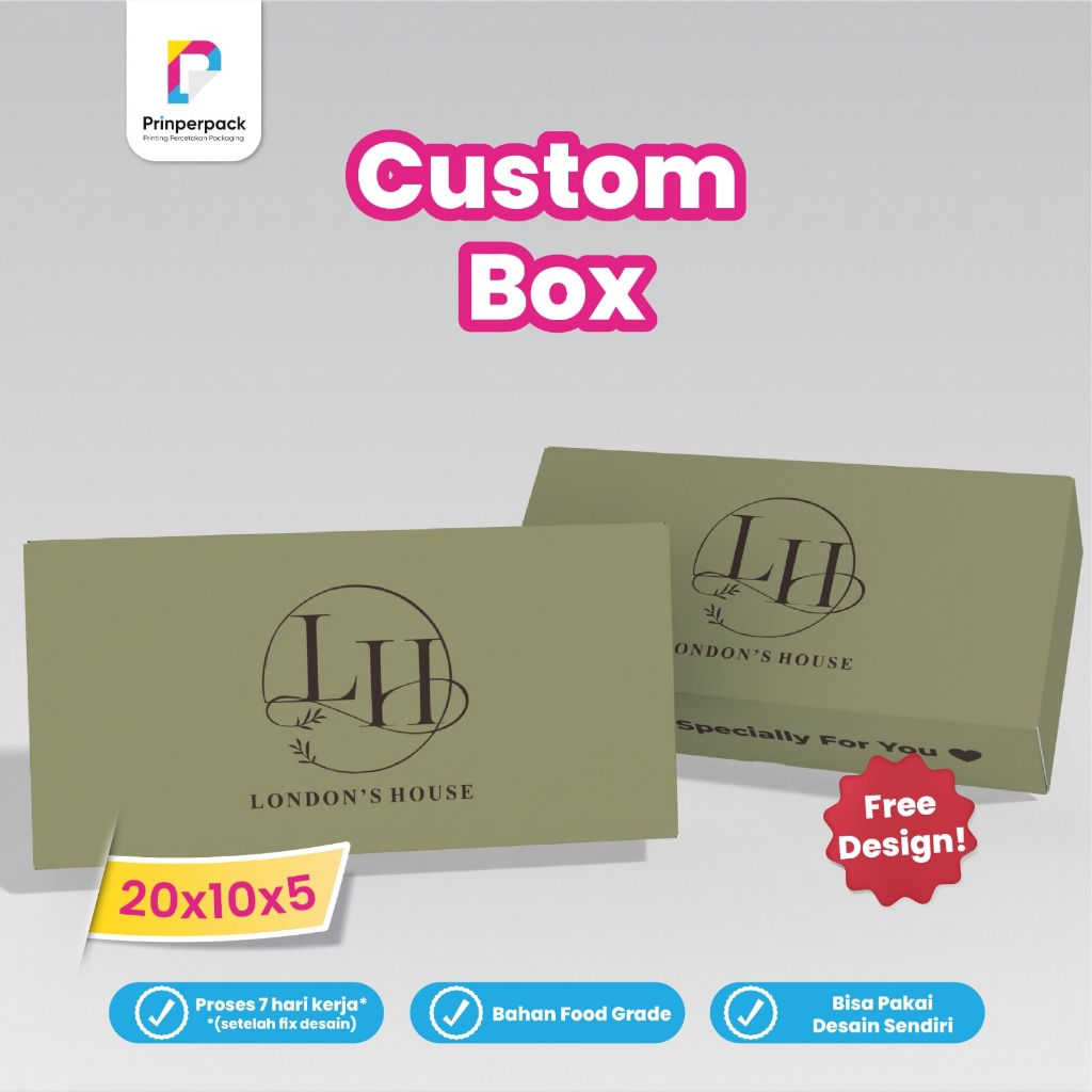 

Box kue custom ukuran 20x10x5 cm / Kemasan cetak logo sendiri / box kue tart pakai logo sendiri / dus kue custom cetak / branding kemasan kue kotak / Bakery box custom / dus kotak pakai logo sendiri/ brownies box custom/packging custom / packging custom m