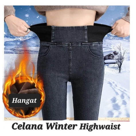 Celana Musim Dingin - Celana Jeans Musim Dingin Wanita - Celana Winter - Celana thermal
