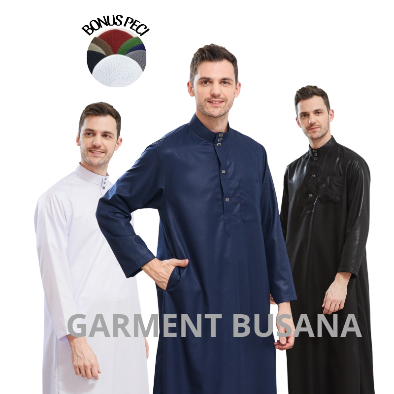 Jubah pria lengan panjang polos katun premium ORIGINAL gamis DUBAI terbaru pakaian muslim laki-laki 