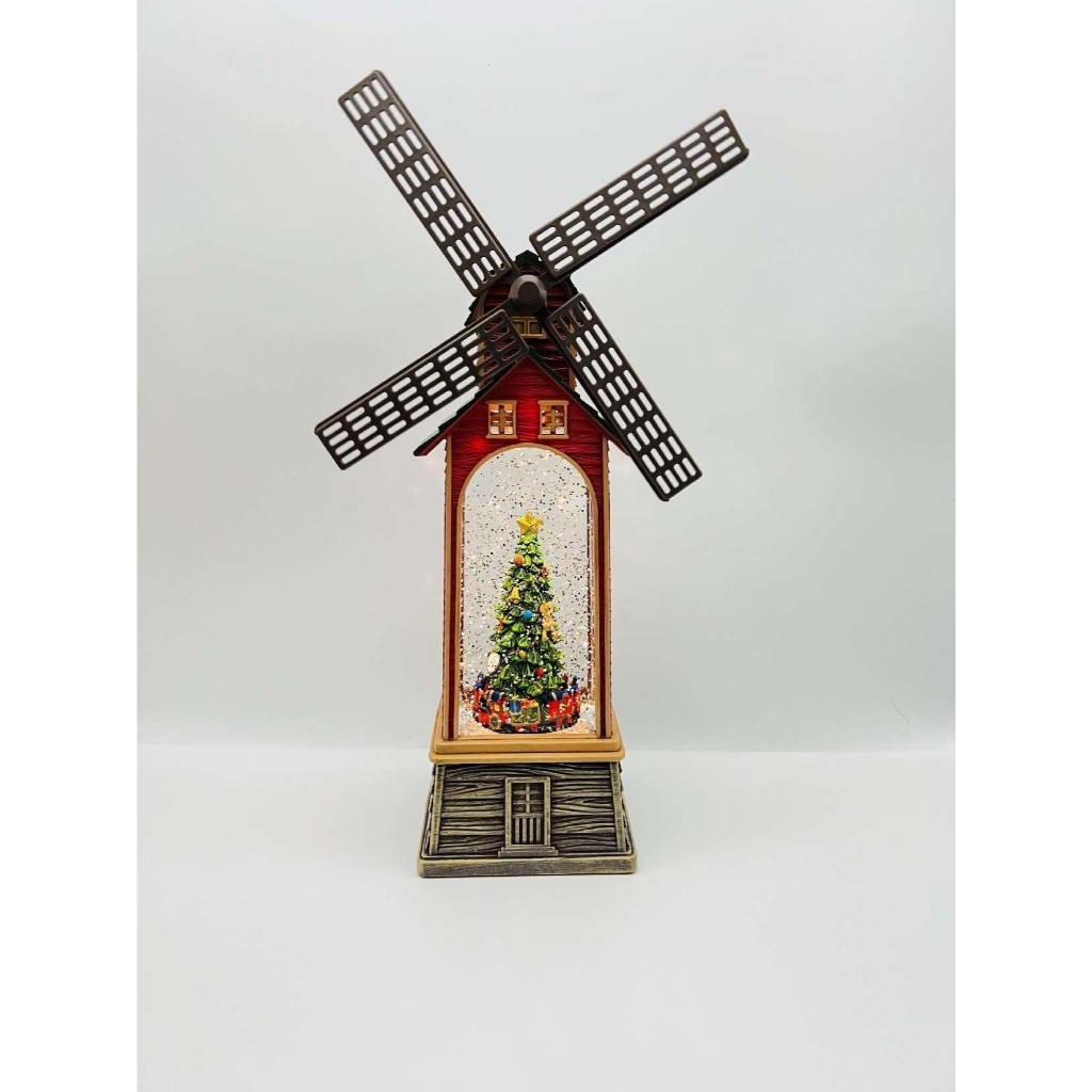 Glass dome snow globe Windmill (USB + music) Christmas tree, USB + music
