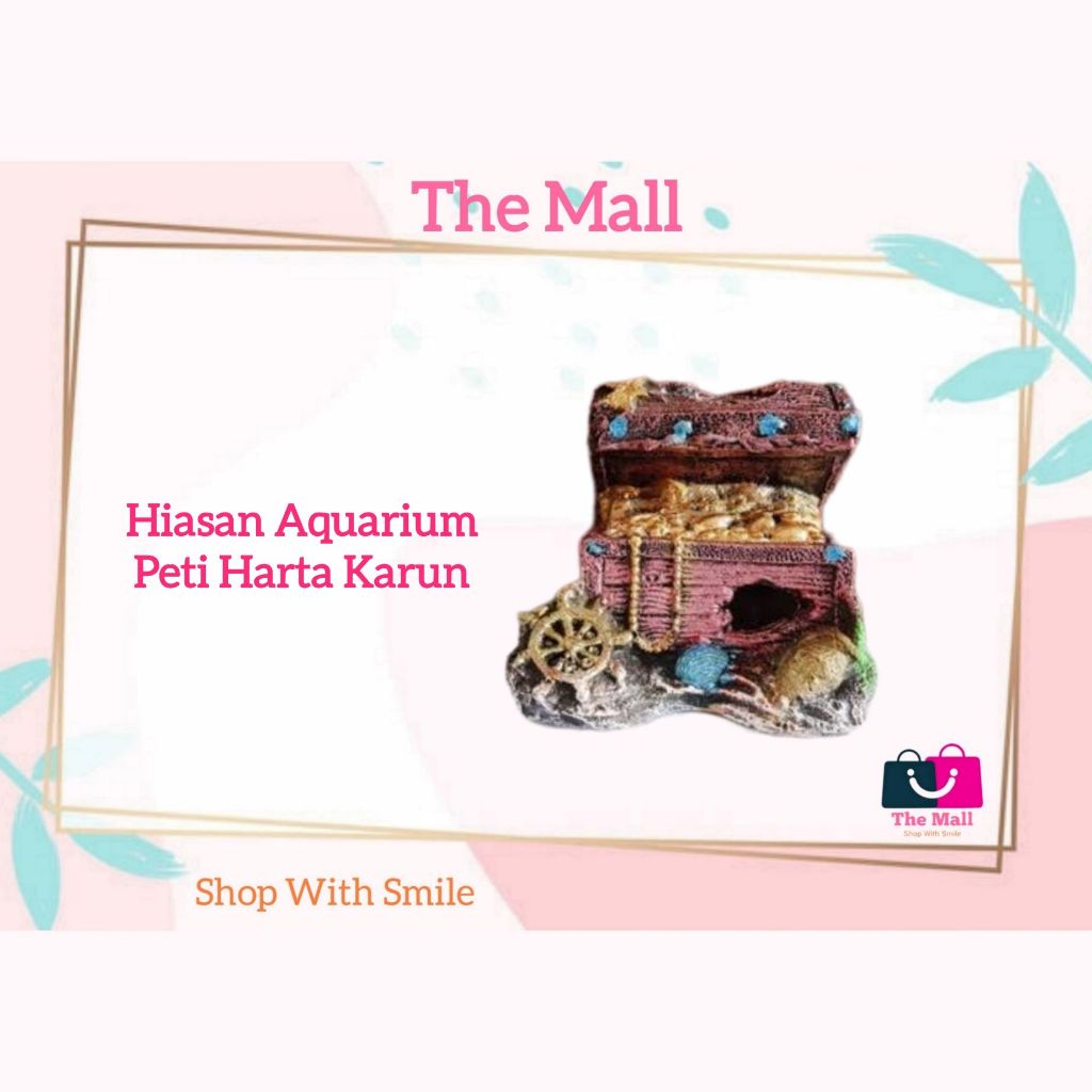 (The Mall) Hiasan aquarium peti harta karun, peti harta karun, dekorasi akuarium peti harta karun, p