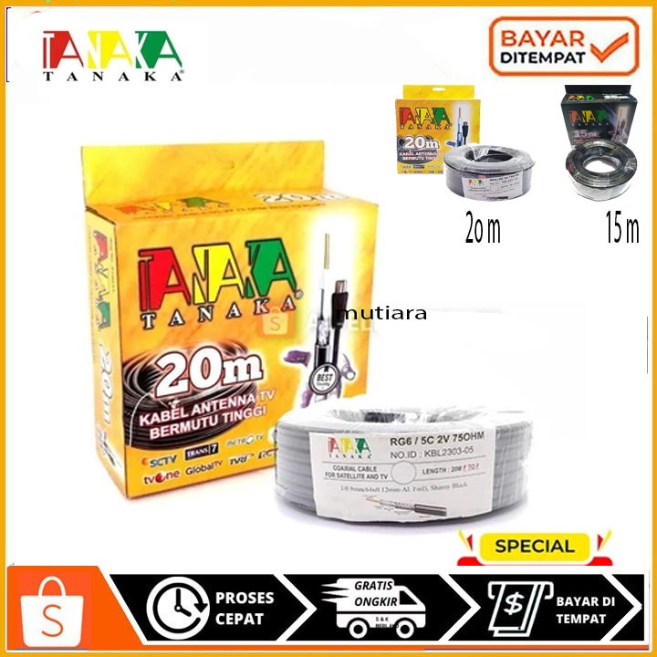 KABEL ANTENA TANAKA TV DIGITAL Kabel Antena TV RG6 5C + Jack TV Coaxial Cable + JACK KONEKTOR promo
