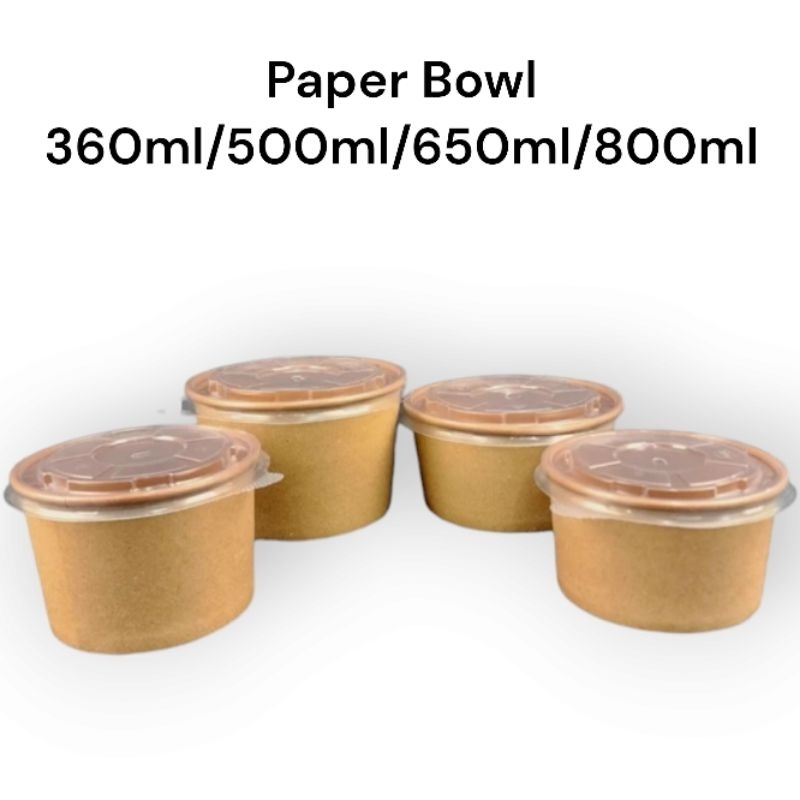 Paper Bowl Kraft, Paper Bowl Putih 360 ml, 500 ml, 650 ml dan 800 ml. Paper Bolw merk KAMI 1 pack is