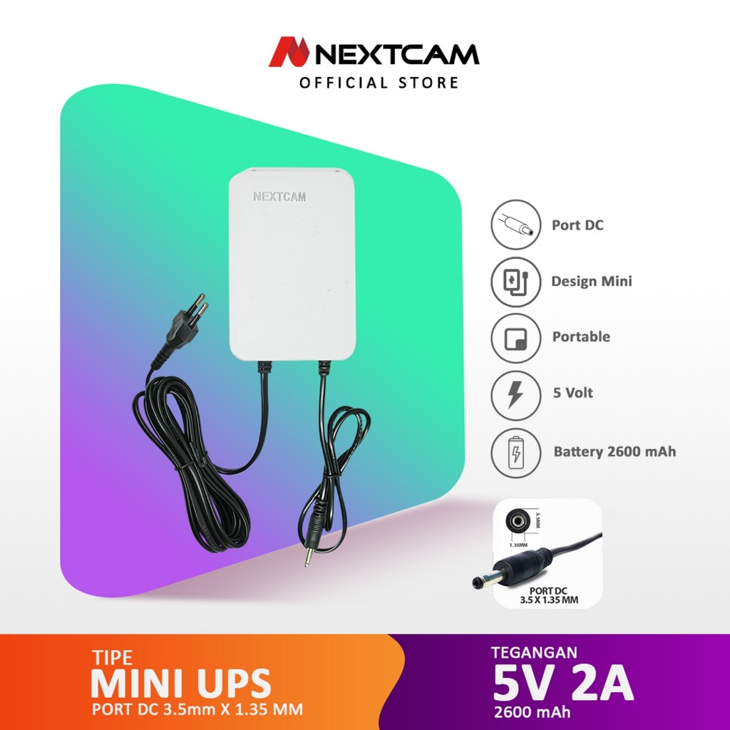 NEXTCAM Smart Portable Mini UPS 5V2A Adaptor UPS 5Volt cctv usb-c typeC port DC bulat port Microusb