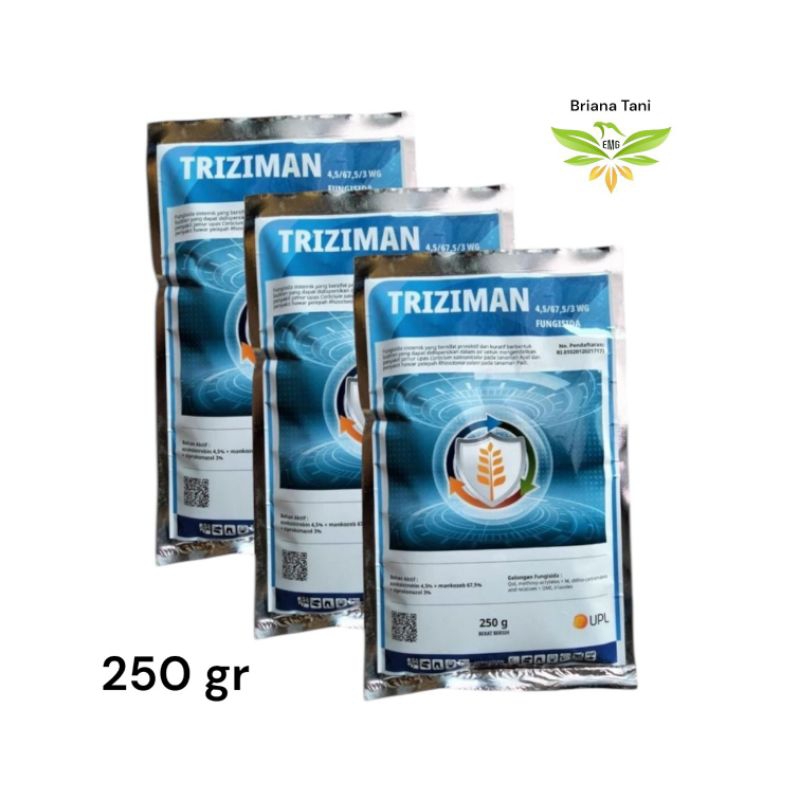 ￼Fungisida TRIZIMAN 4,5/67,5/3 WG 250 Gram Bahan Aktif azoksistrobin 4,5% mankozeb 67,5% siprokonazo