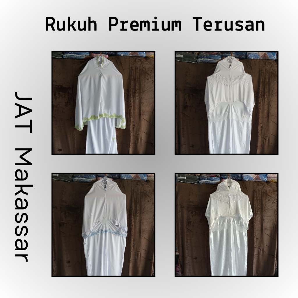 MUKENA TERUSAN DEWASA PUTIH BAHAN KATUN SUTRA POLOS / MOTIF PREMIUM