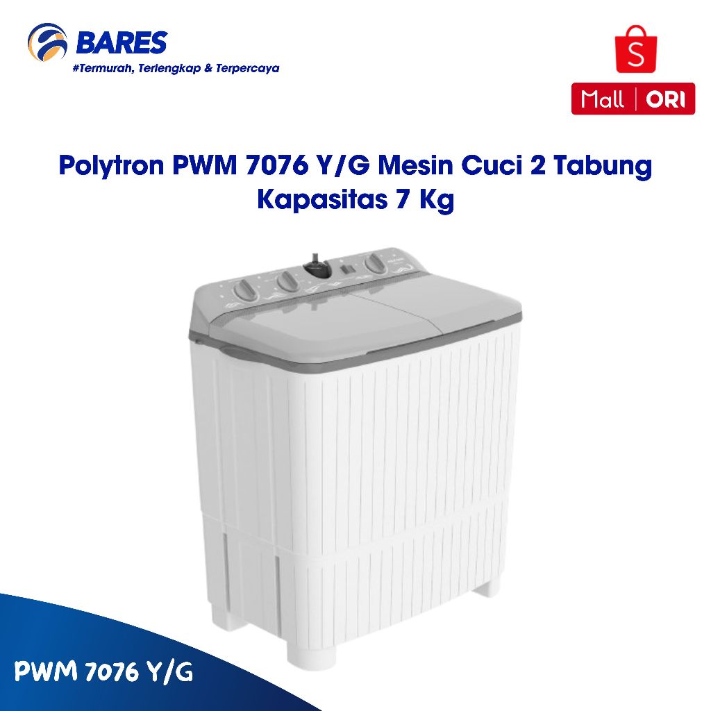 Polytron PWM 7076 Y/G Mesin Cuci 2 Tabung Kapasitas 7 Kg