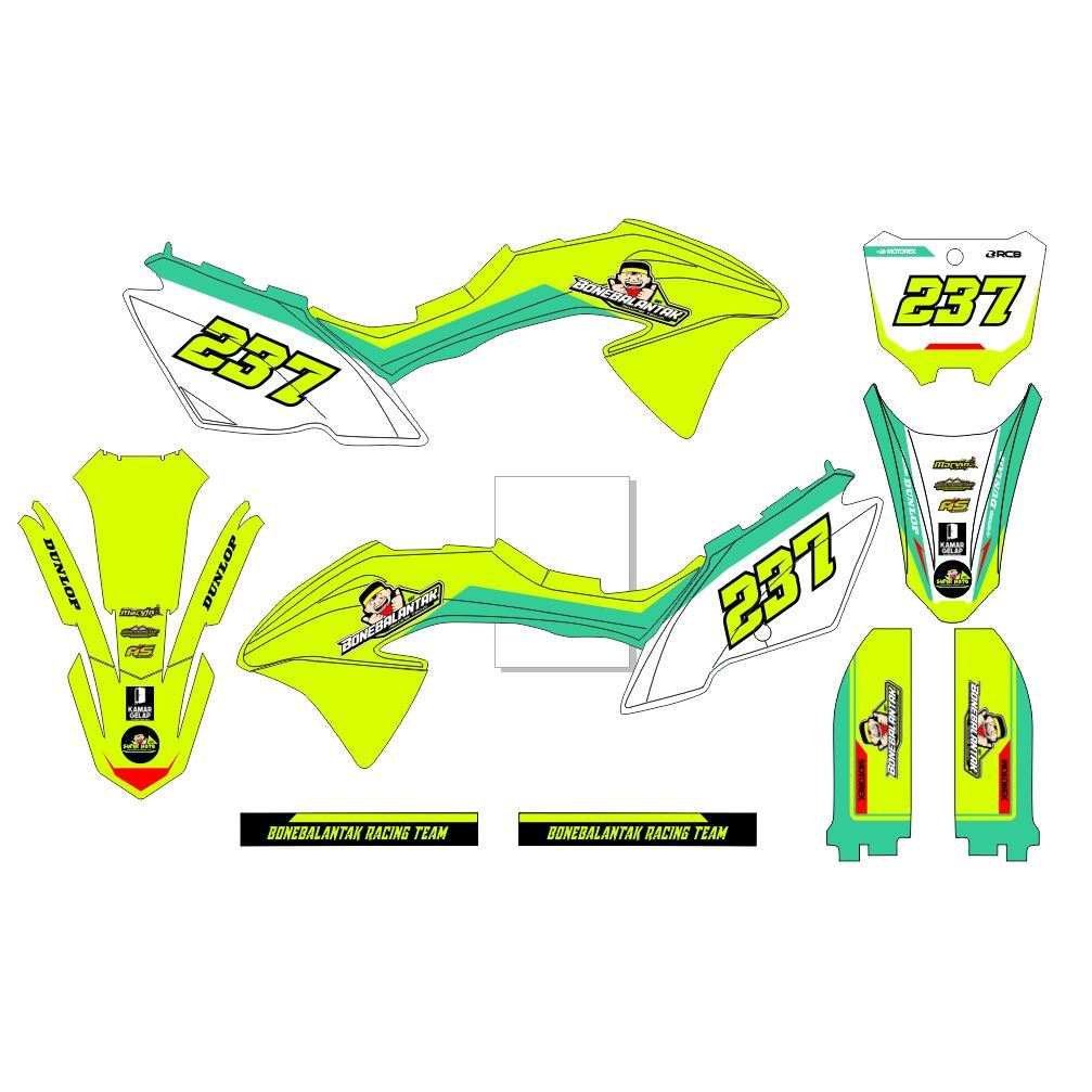 Decal Stiker Motor KLX BF MOTIF hijau stabilo kombinasi putih