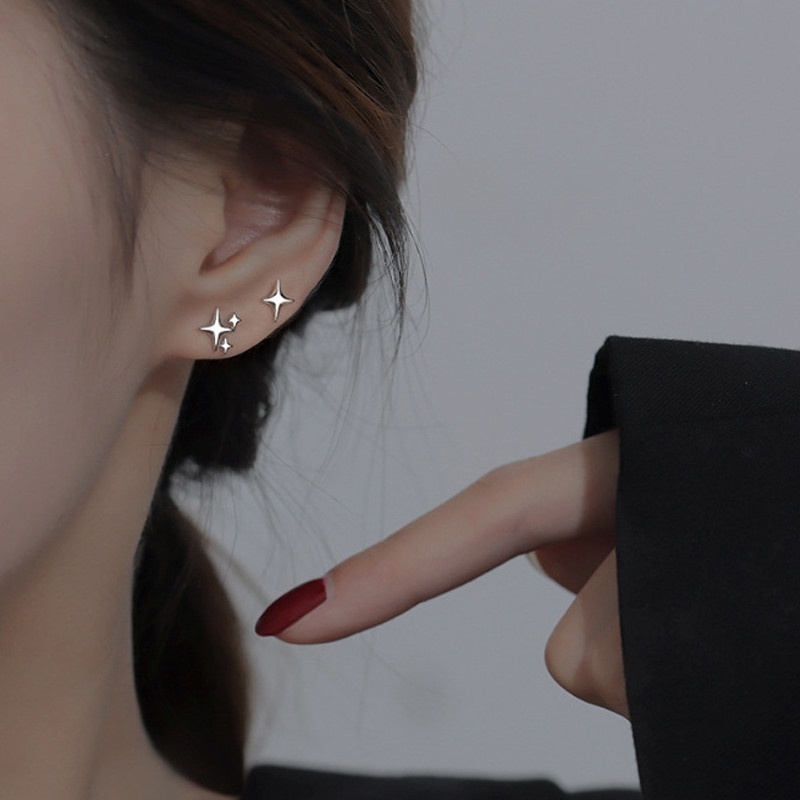 Beeggttd S925 Silver Stitch Earrings Women Niche Simple High-end Earrings Trendy Ins Style Earrings