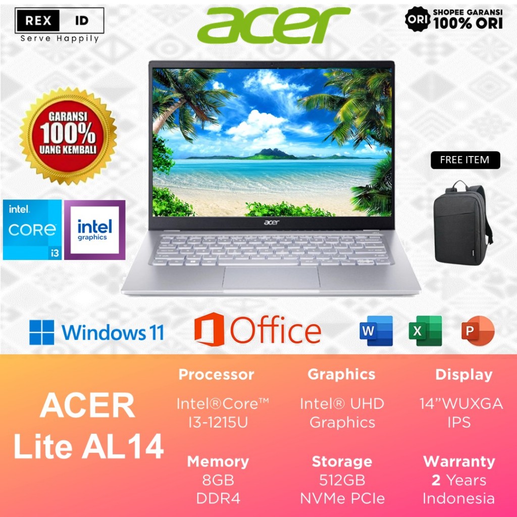 Laptop Acer Aspire i3-1215U 8GB 512GB 14" WUXGA IPS Windows 11 Home - Acer Aspire Lite AL1