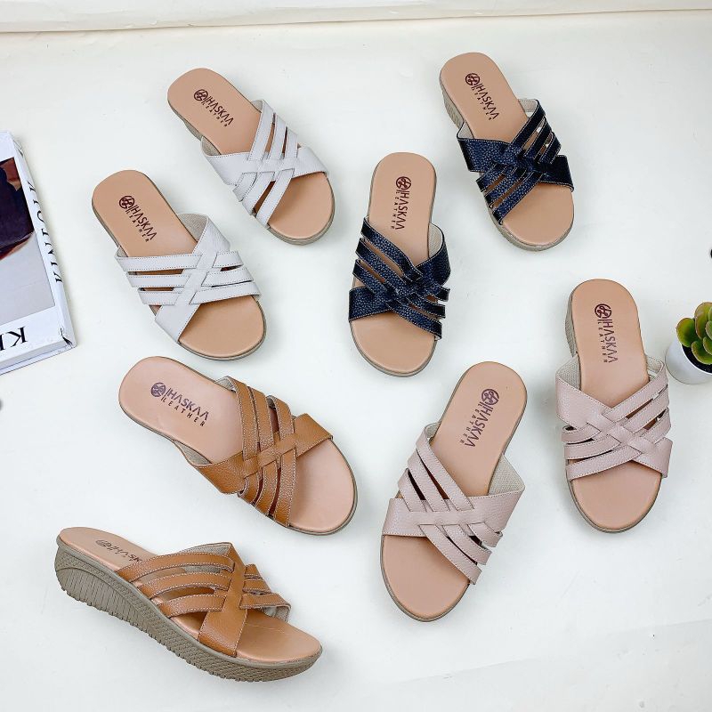 Sandal Kulit Wanita Sandal Wedges Kulit sapi asli